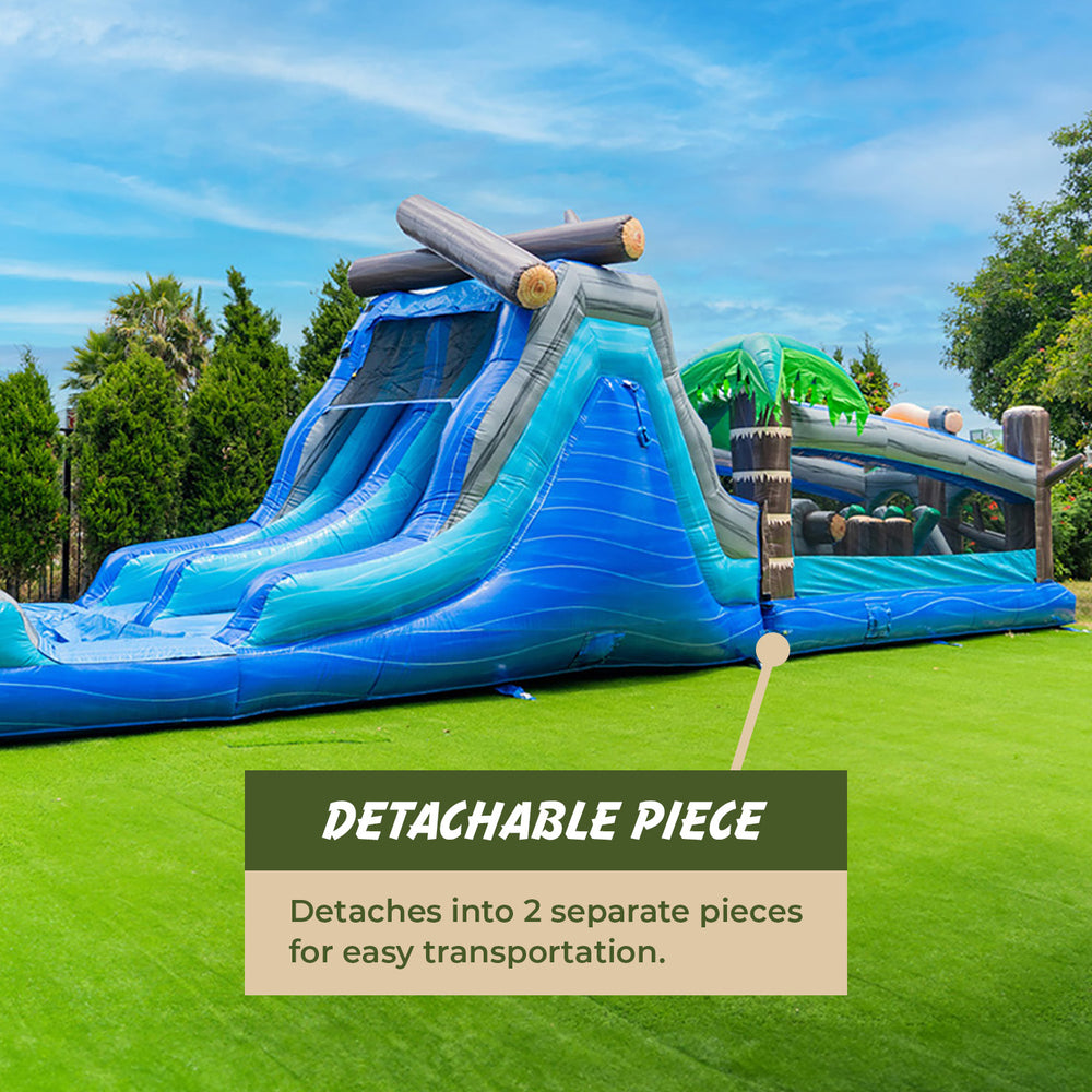 
                  
                    XJUMP Commercial Grade 45' Tropical Wet/Dry Obstacle with dual lane slide and deep pool
                  
                